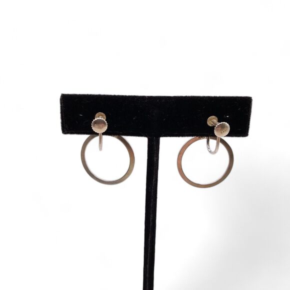 Sterling Silver Earrings Screw Back Circle Hoop Drop Dangle Artisan Signed - Picture 2 of 6